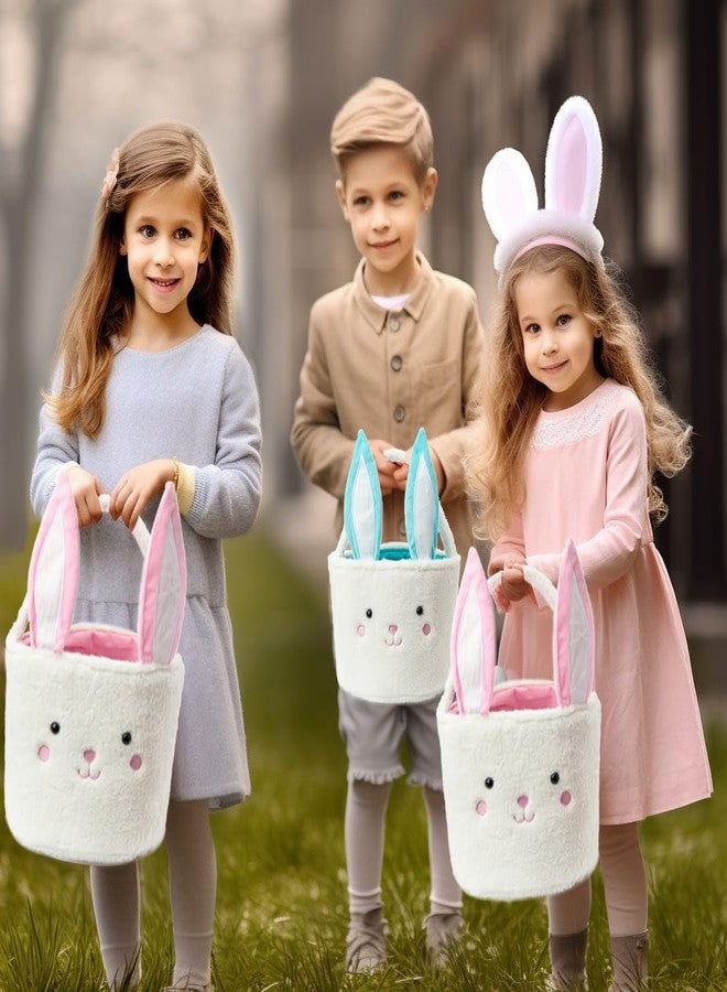 Ouksma Plush Bunny Basket for Easter Fluffy Easter with with Bunny Ears , Easter Egg Hunts Decorations Candy Gifts Storage (Blue White) - Image 3